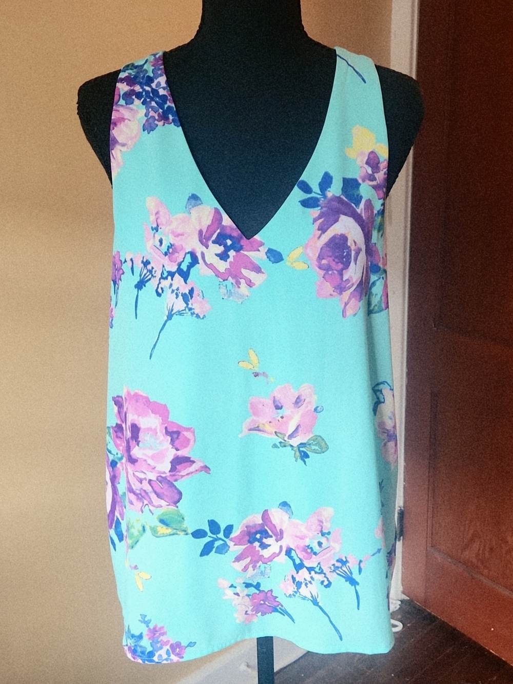 Everly Aqua Floral V-Neck Sleeveless Camisole